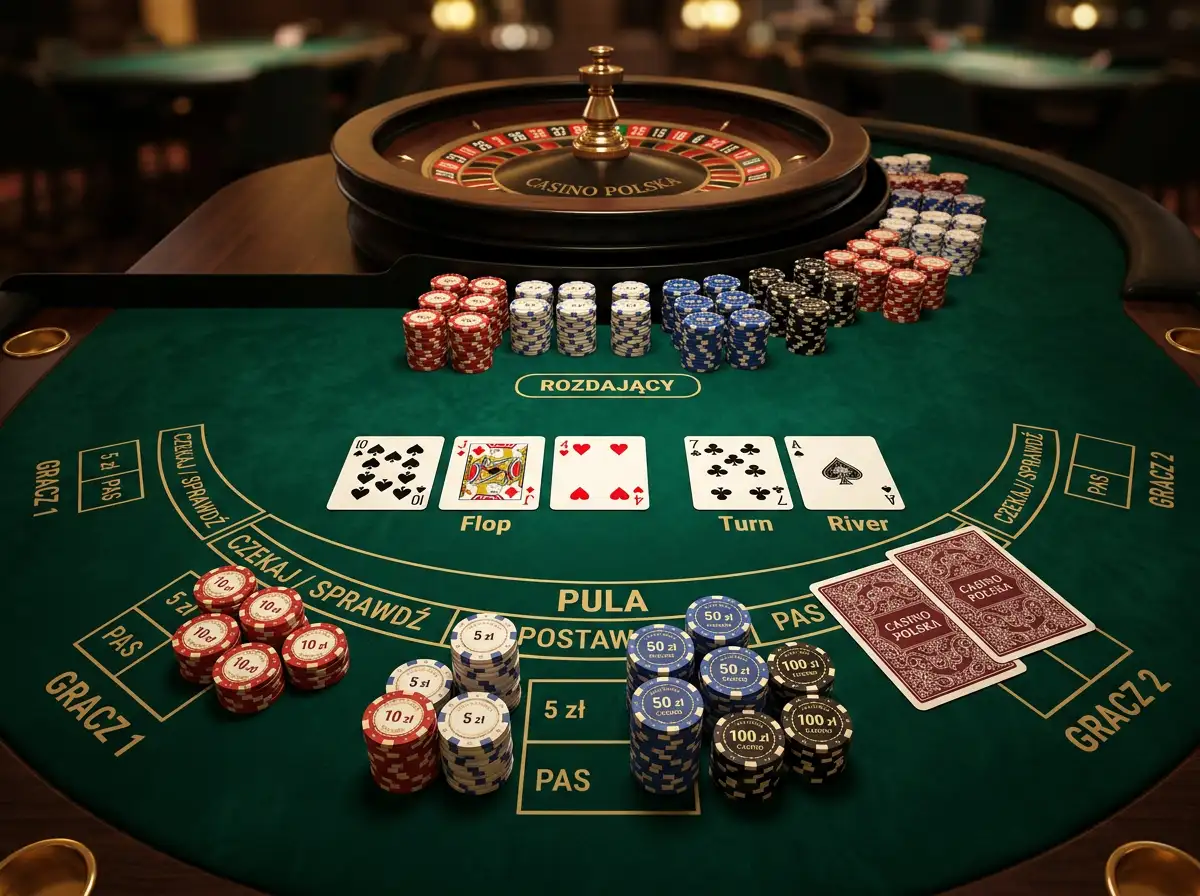 Zetony kasynowe i karty do gry na stole do ruletki w eleganckim oswietleniu kasyna online