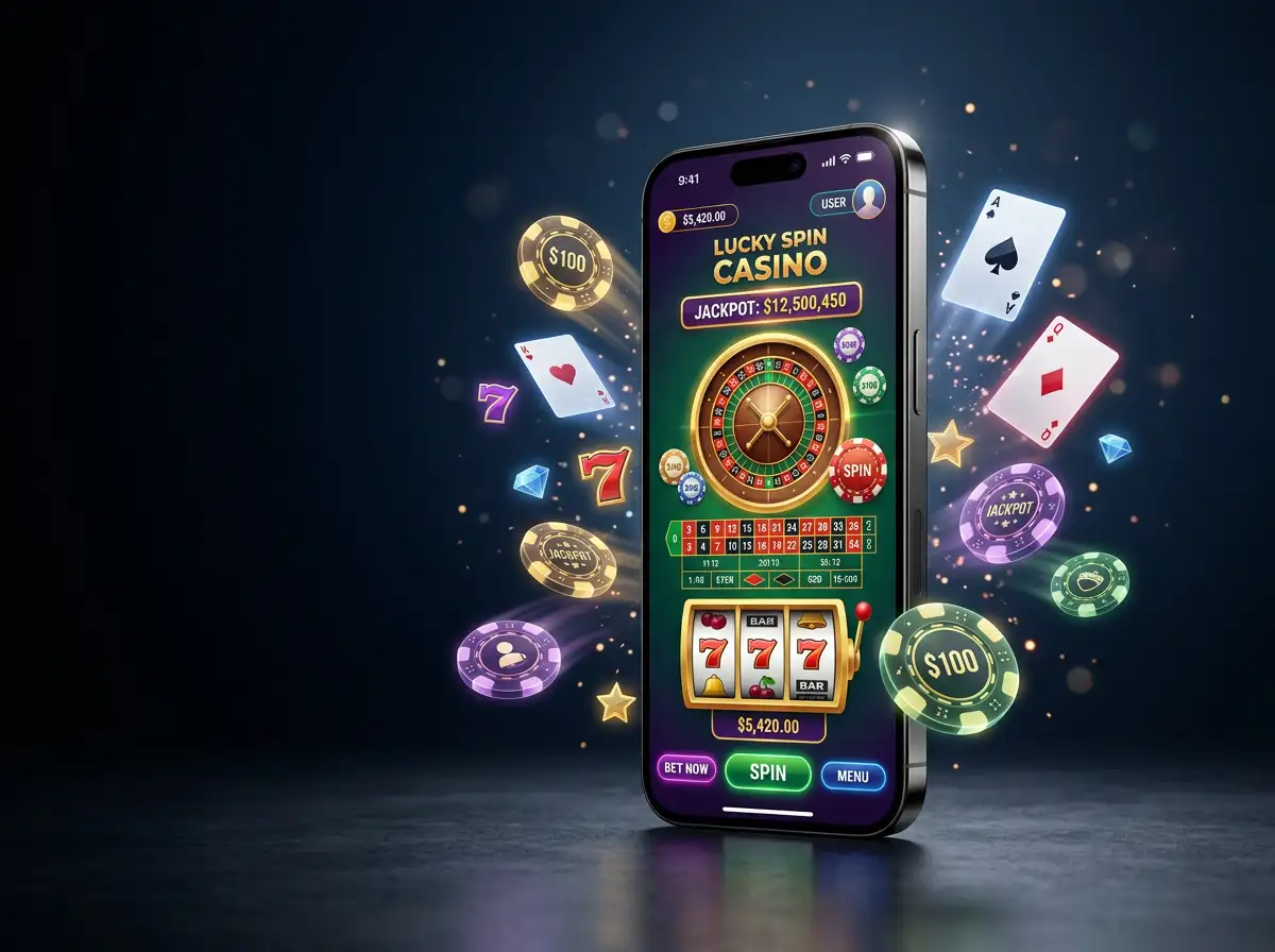 iPhone mostrando la interfaz de un casino en linea con juegos de azar en la pantalla del dispositivo Apple