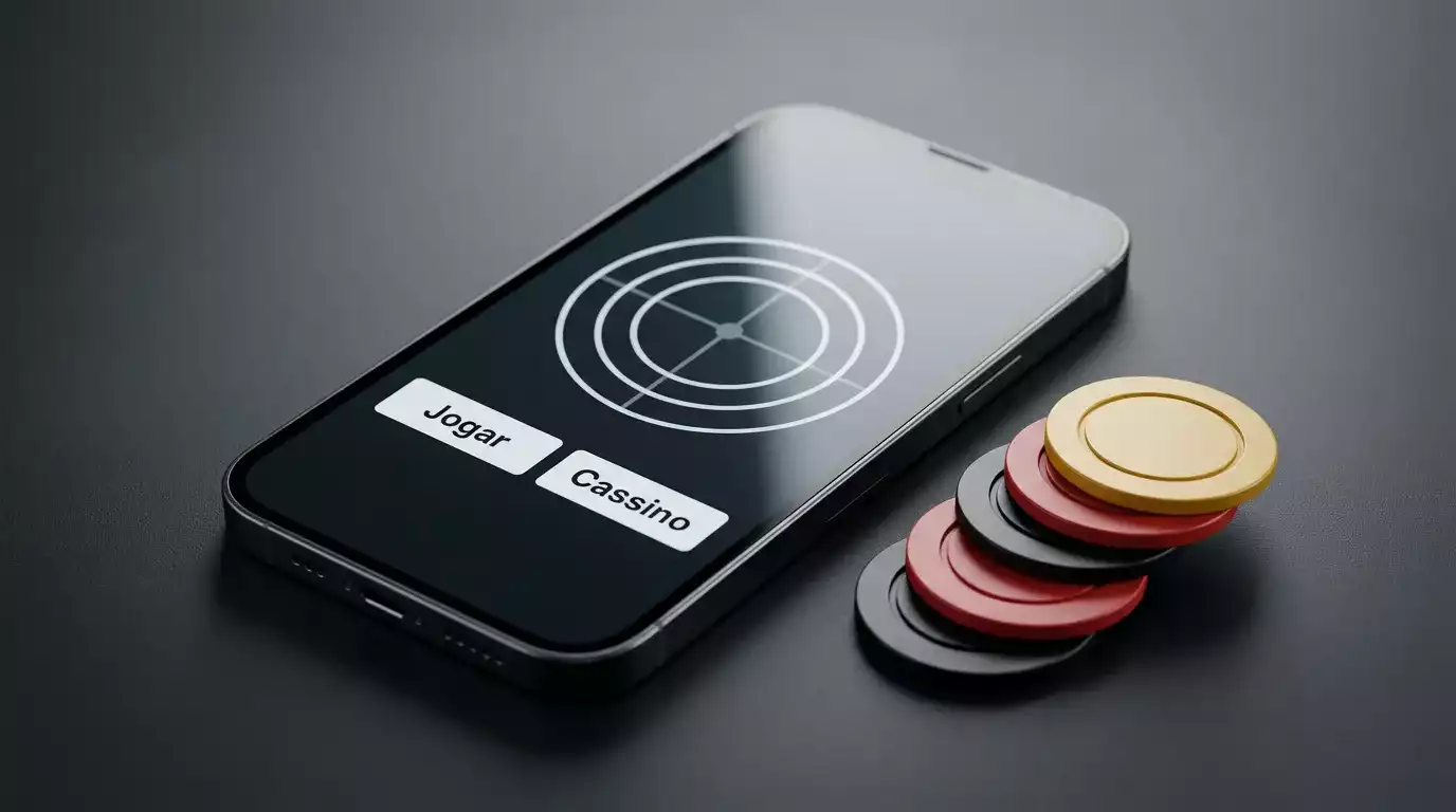 iPhone a exibir interface de casino online com jogos de mesa e slots num ambiente moderno