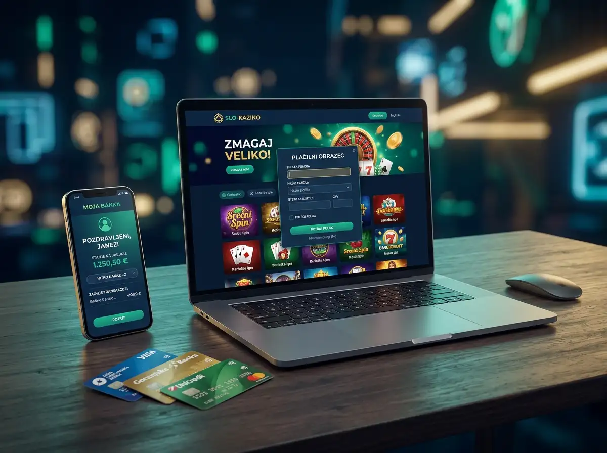 Platobný terminal s logom Giropay na pozadi online kasinoveho rozhrania s nemeckou a slovenskou vlajkou