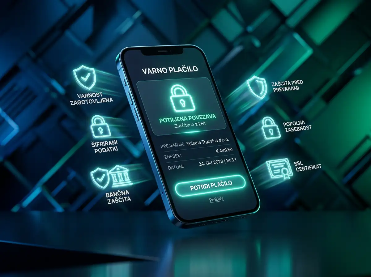 Mobilny telefon s platobnou aplikaciou na zelenom pozadi s ikonami bezpecnostnych prvkov a bankovych symbolov pre online kasinove platby