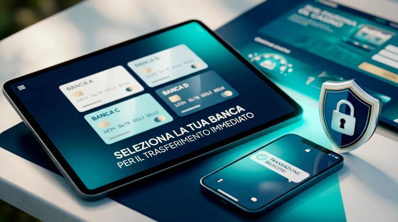 Schermata di pagamento diretto dal conto bancario tramite Trustly in un casino online con elementi di sicurezza digitale