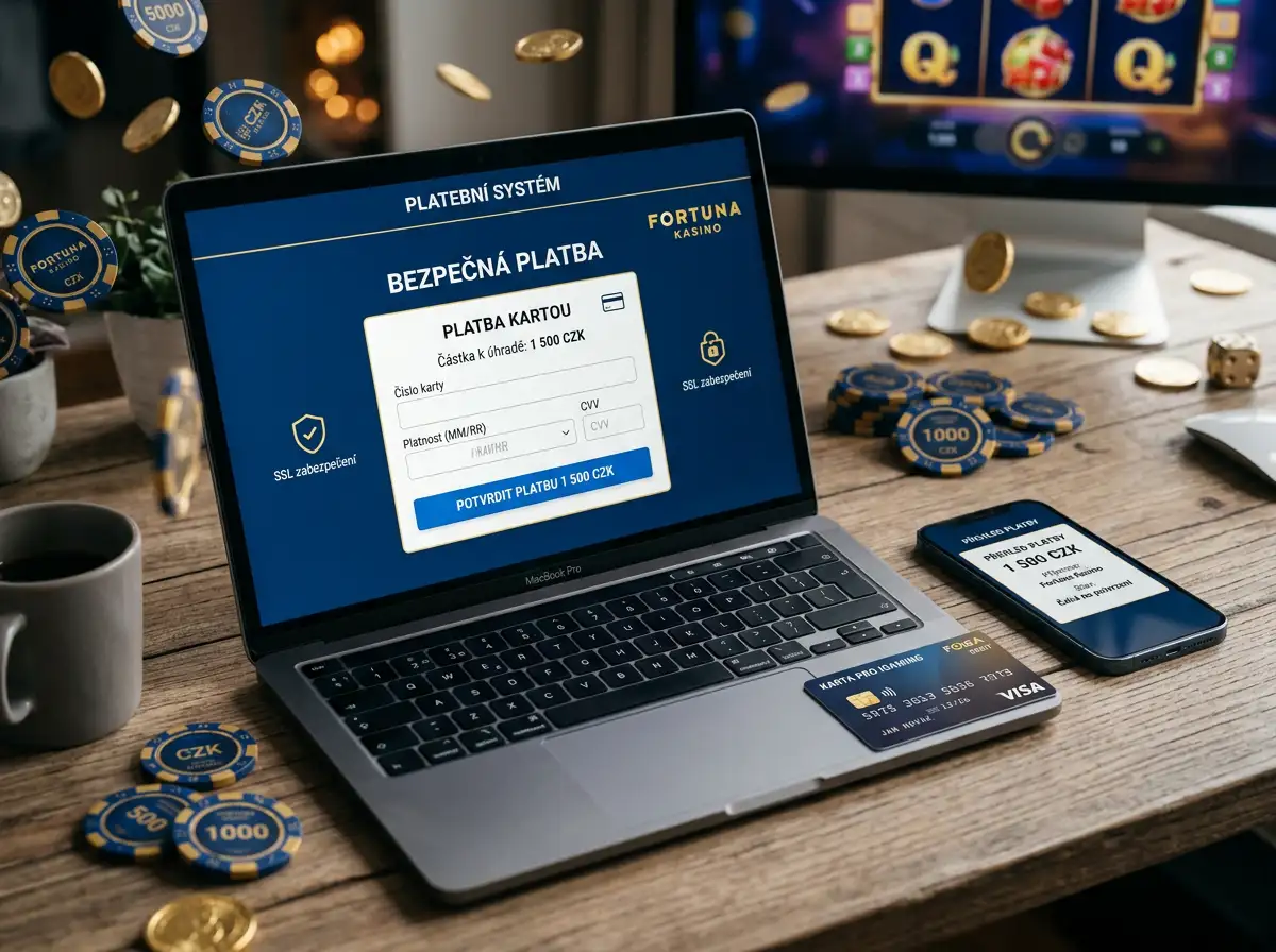 Platba prostrednictvim PayPal v online kasinu na obrazovce notebooku s kartou a telefonem na stole