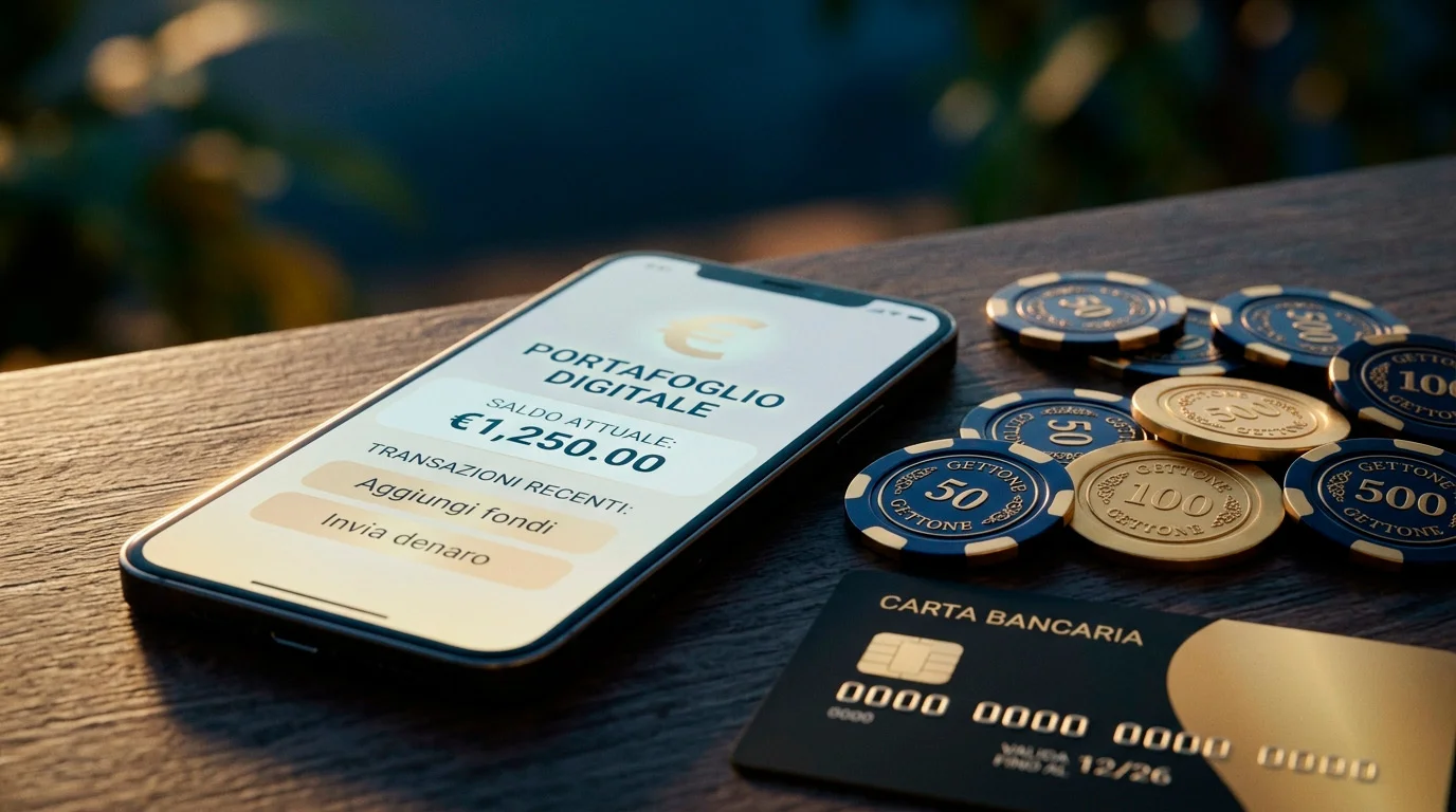Portafoglio elettronico Payz utilizzato per transazioni nei casino online italiani con chip e carte su sfondo elegante