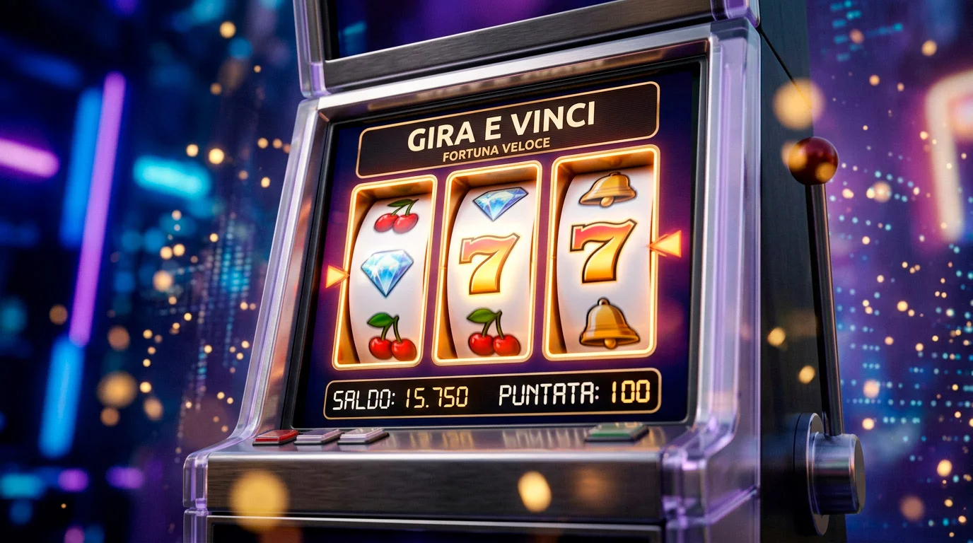 Slot machine online con rulli luminosi e simboli colorati in ambiente digitale